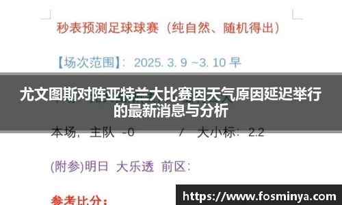 尤文图斯对阵亚特兰大比赛因天气原因延迟举行的最新消息与分析